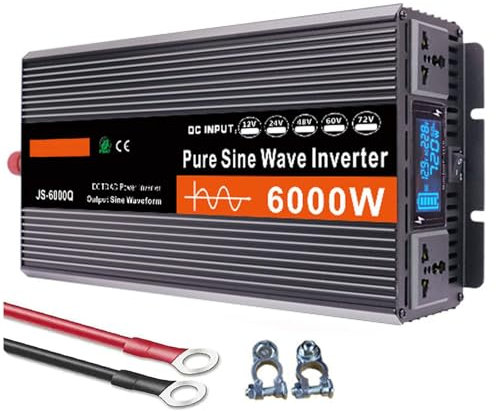 Dfdieratve Inverter A Onda Sinusoidale Pura da 6000 W, Convertitore da 12 V/24 V/48 V/60 V DC A 110 V/220 V AC per Casa, Camper, Camion, Inverter di Energia Solare Fuori Rete, con Display LCD,48V