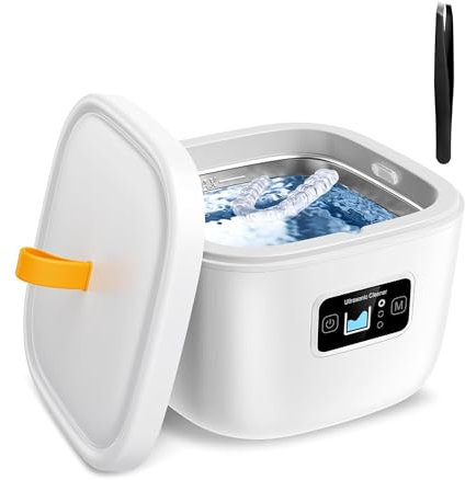 Louttary Limpiador Ultrasónico para Dispositivo de Retención, Prótesis Dental, Protector de Dientes, Cabeza de Cepillo de Dientes, Dispositivo de Retención Ultrasónica 43 KHz 255 Ml, Enchufe UE