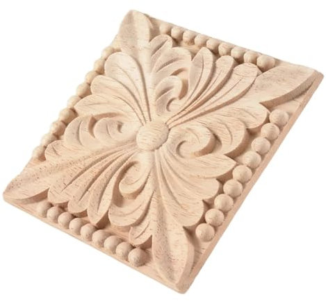 Legno Intarsiato Applique Decalcomanie for intaglio di fiori quadrati con applicazioni in legno Modanature decorative in legno for mobili for ante di armadietti Decorazioni artigianali 10x10 cm Carvin