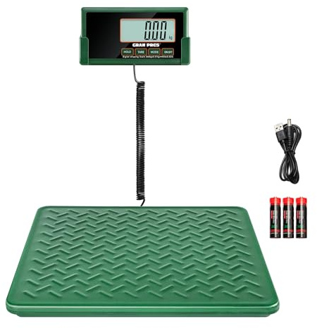 GRAM PRES fraktvåg, 440 pund/10 g digital brevvåg, robust stålplattform, högpresterande våg för paket, porto och bagage, med hållare & Tarfunktion, batteridriven och USB