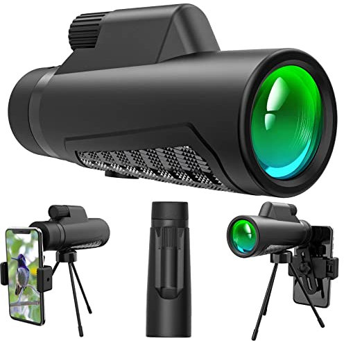 Telescopio monocular 10x42 con trípode para teléfono para adultos, telescopio monocular portátil HD compacto de alta potencia, resistente al agua, con transparencia para observación de aves, caza
