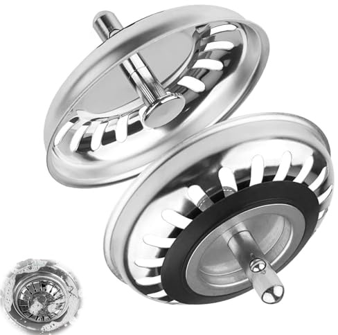 VZU 2PCS Kitchen Sink Strainer Plug, 79mm Sink Plug strainer, 304 Sink Plug Replacement with Silicon Rubber Seals, Dual Functional Kitchen Sink Strainer plug for Food Waste/Hair Catcher