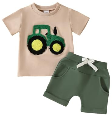 UUAISSO Conjuntos de Ropa Para Niño Pequeño Camiseta con Cuello Redondo y Estampado Letras Tops y Pantalones Cortos Conjuntos Verano Para Bebé Niño Verde 18-24 meses