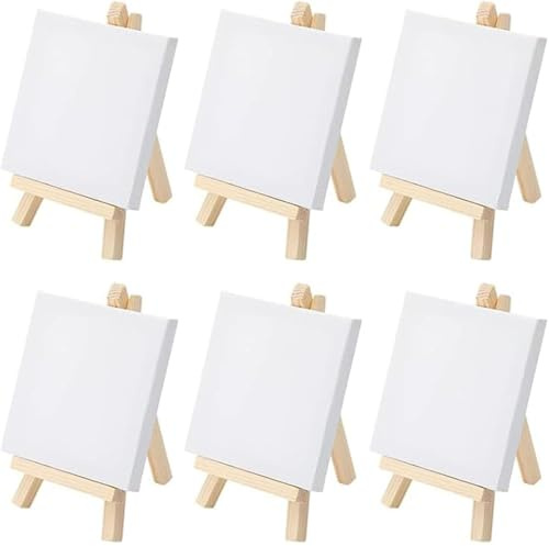 Mini Leinwand Mit Staffelei, 6 Stück Mini Leinwände Mit, FaltbareFür Malerei, Zeichnen, Tischdekoration Und Basteln, 8x15 cm Staffelei Mit 10x10 cm Leinwand