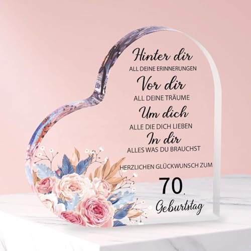RISFIHEI 70. Geburtstag Frau, Geschenke zum 70 Geburtstag Frau - Acrylplakette Geschenke Deko, 1956 70. Geburtstagsgeschenk für Mama, Oma, Freundin