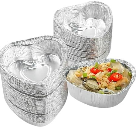 Vectella Vaschette Alluminio 20 Pezzi di Torta San Valentino con Coperchio da 3 Once in Foglio Cibi Asporto Scatole Scatola Uova Barbecue Cottura Cucinare Utensili Cottura-3 Once-20pcs