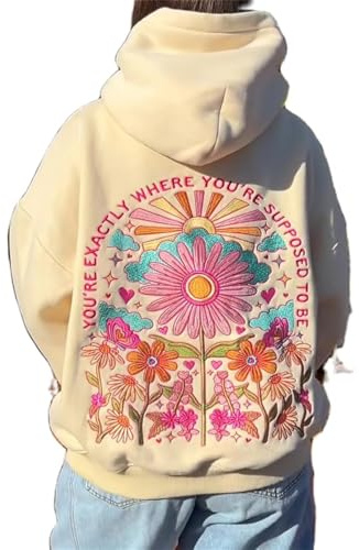 Foidiccx Y2K Hoodie Women Teen Girls Hibiscus Embroidered Pullover Hooded Top Cute Floral Preppy Hoodies Sweater Sweatshirts