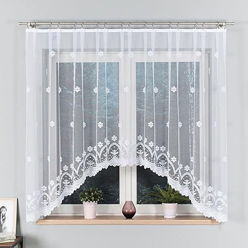 Gardinen Vorhangen Weiß Jacquard 320x120 cm (BxH) Alloro Bogen Küche Schiebevorhänge Eleganten Design Fensterdekoration Transparente Blumen Muster