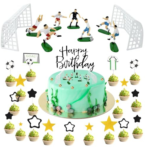 35PCS Football Cake Toppers for Boys,Football Cake Decorations,Personalise Soccer Decorations,for Football Theme Party,Father's Day