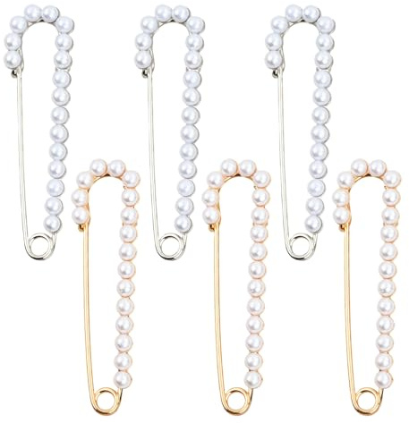 Alfileres de seguridad grandes con perlas, 6 unidades, broches de perlas fuertes dorados y plateados, broche de seguridad de moda para vestido de novia, suéter, bufandas, faldas, decoraciones, niñas