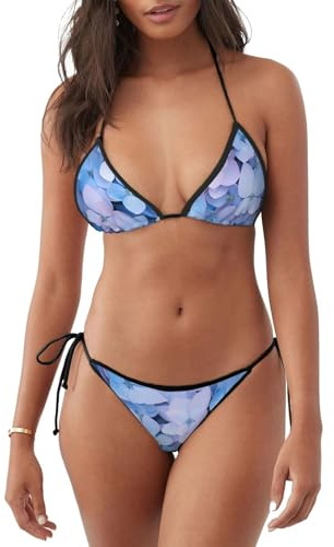 WHJSHOP Maillot de bain 2 pièces bikini hortensia imprimé triangle maillots de bain, noir, Taille M