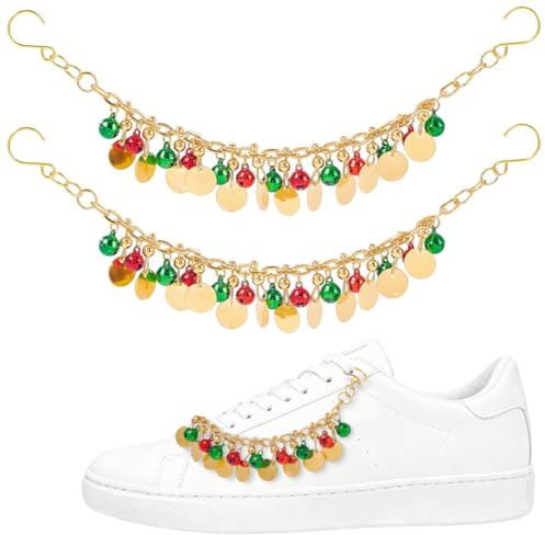 SOFPLATE 1 boîte de 2 chaînes de Chaussures Scintillantes Dorées Cloches de Noël Colorées Bracelets de Cheville Vintage en Métal Brillant Crochets de Chaussures Suspendus en Alliage Accessoires pour B