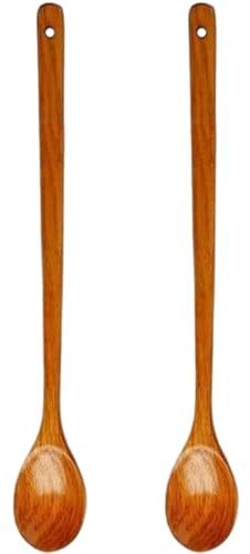 2PCS Long Wooden Spoon, 20 Inch Heat-Resistant Wooden Cooking Spoons with Smooth Anti-Scalding Handle, Kitchen Utensils with Hanging Hole for StirringLong Spoons for Cooking
