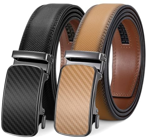 LEACOOLKEY 2 Stücke Gürtel Herren, Ledergürtel für Herren mit Ratsche Automatikschließe Verstellbar Business Anzug Männer Leder Gürtel Breit 35mm,Größe Angepasst