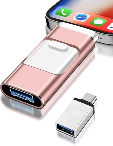USB Stick 256 GB für iPhone,4 in 1MFi-zertifizierter USB Speicherstick für Phone/Pad,USB 3.0 Memory Stick High-Speed Flash Laufwerk, Keine App-Installation erforderlich (Neues Rosa)