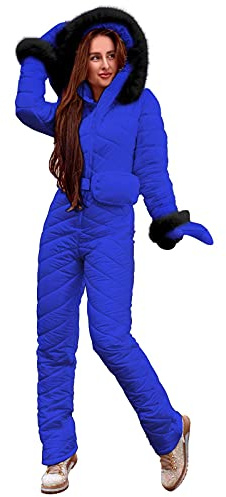 Mono de esquí para mujer, impermeable, acolchado, moderno y cómodo, de una pieza, térmico, color sólido, resistente al viento y al agua, para deportes de esquí, azul, S