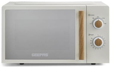 GEEPAS NordiQ 20L Microwave Oven 700W | Compact Solo Microwave with 5 Power Levels 35-Minute Timer Turntable Glass Tray | Stylish Mirrored Glass Door Easy Clean | 2 Year Warranty Cream