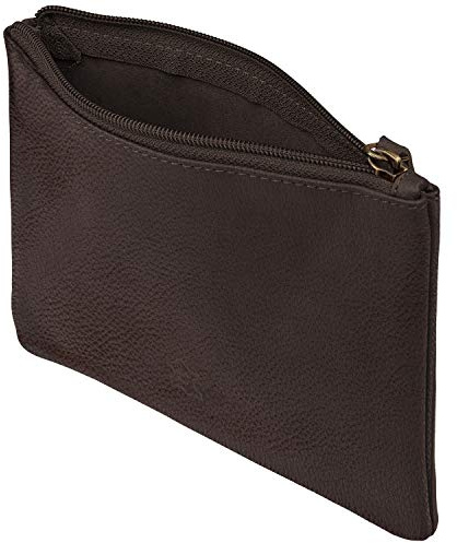 Wildery® Banktasche zur Geld Aufbewahrung I Dokumententasche A5 in Echt Leder I Geldtransporttasche mit Reißverschluss I Schminktasche klein /#WI708 Beige (Dunkelbraun, L)
