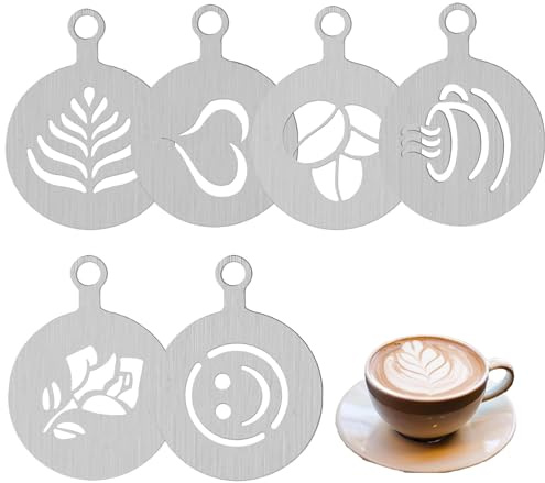 Sechs Kaffeeformen Aus Edelstahl,Cappuccino Schablonen,Kaffee Schablonen,Kaffeezubehör,Diy-Kunstvorlagen,Geeignet Für Baristas Und Tortendekorateure