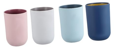 Beavorty Set 4 Pezzi Bicchieri Porta-spazzolini in Plastica Resistente, Tazze da Bagno Impilabili Bordo Ergonomico e Fondo Antiscivolo, Multiuso per Collutorio e Uso Colore Colore Casuale