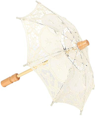 BAFOVY Spetsparaply Vintage Spetsparasoll med Trähandtag 44 X 50 Cm eller 26 X 30 Cm Handgjorda Bröllopsparaply för Fotografifest Cosplay-dekor (Beige)