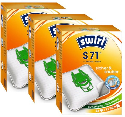 3 Pakete Swirl Staubsaugerbeutel S71 / S 71 MicroPor Plus AirSpace für Siemens Dynapower/Bosch Ergomaxx