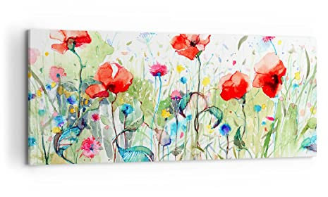 Moderne Impression sur Toile 100x40cm Image Tableau Decoration Murale Fleurs Prairie feuille nature Tableaux Decoratifs Muraux Chambre Panoramique Deco Cadre Décoration Salon Art Wall AB100x40-3076