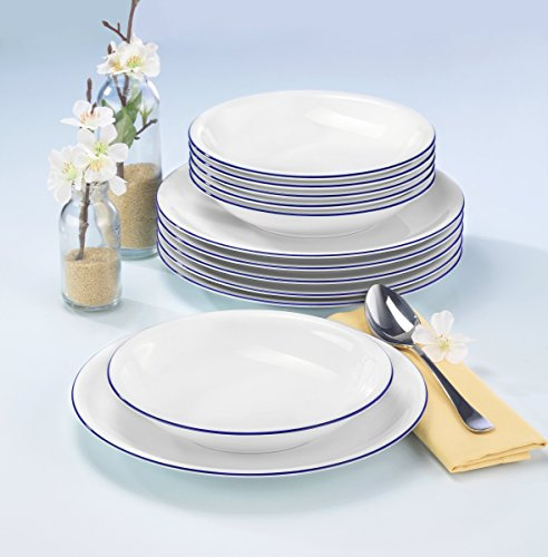 Seltmann Weiden 001.718873 Compact Blaurand Tafelservice 12 tlg. 10795, Weiß, 6 Personen