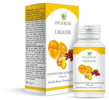 OPUS RURI Uraloe Integratore Alimentare con Mirtillo Rosso, Vitamina C e Vitamina E - 30 Capsule da 450mg - Integratore Cistite e Benessere Vie Urinarie Uomo Donna - Made in Italy