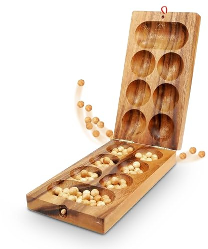 Logica Jeux Art. Kalaha - Mancala - Jeu De Société en Bois Précieux - Jeu de Stratégie pour 2 Personnes - Vesion de Voyage