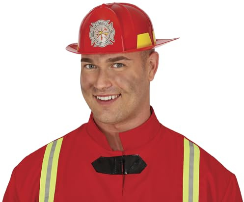 FIESTAS GUIRCA | Feuerwehrhelm Rot (Einheitsgröße) - Kostümzubehör für Erwachsene Unisex - Ideal für Feuerwehrpartys, Halloween und Karneval - Feuerwehrhut für Feiern - Rot