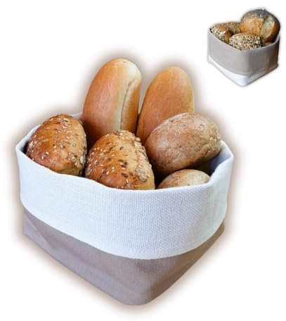 Panier à Pain en Lin mélangé - Corbeille à Pain Double Face - Moderne - Carré - 12,5 x 12,5 cm - Panier à Pain en Tissu réglable de 8 à 13 cm de Haut - Naturel