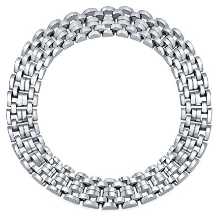 Bling Jewelry Collier Ras Du Cou Traditionnel À Larges Maillons Panthère Pour Femme, En Laiton Plaqué Argent Massif 45,7 Cm