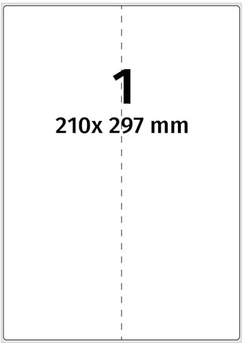 Labelident ablösbare Universal-Etiketten 210 x 297 mm weiß - 1 Etiketten pro A4-Bogen - (100 auf 100 DIN A4 Bögen) - für Laser- & Inkjetdrucker