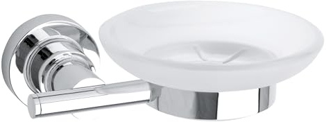 tesa LUUP Seifenschale mit Wandhalterung, satiniertem Glas und verchromtem Edelstahl - zur Wandbefestigung ohne Bohren, inkl. Klebelösung - 150mm x 52mm x 120mm