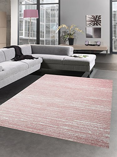 CARPETIA Teppich modern Wohnzimmerteppich Kurzflor Uni rosa meliert Größe 80x150 cm
