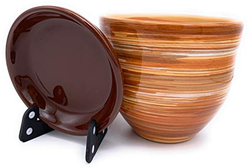 Sun Cakes Galla Pot de Fleurs en céramique avec Soucoupe - 36cm x 30cm - Orange