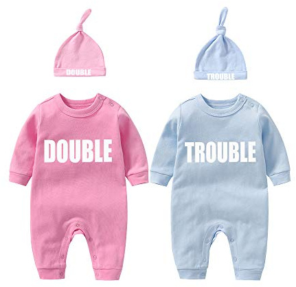 Culbutomind Baby-Bodys für Zwillinge, niedliches Outfit mit Mütze, Baby-Pyjama, Neugeborene, Mädchen, Kleidung, Zwillings-Geschenk