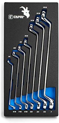 Capri Tools 75-Degree Deep Offset Double Box End Wrench Set, 1/4 to 1 in, SAE, 7-Piece with The Mechanic's Tray