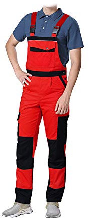 YJKJ Salopette De Travail, Salopette De Travail pour Hommes, Coton Multi-Poches Ajustable Convient Aux Quatre Saisons Convient À Diverses Industries,Rouge,M