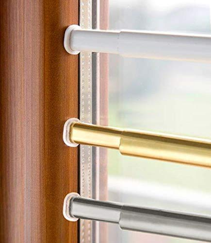 GLOBAL CORPORATION ASTINE A MOLLA PER TENDA A VETRO BIANCO ORO ARGENTO BACCHETTE ESTENSIBILE BASTONCINI A PRESSIONE PER TENDE TENDAGGI REGGITENDE A FINESTRA BASTONE (BIANCO, 36-60 Centimetri)
