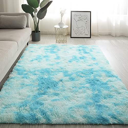 GUOYUYU Lammfell Teppich 200x300cm Relax Flauschiger Anti-Rutsch Unterseite InOutdoor Teppich Faux Teppich 100% Bio ​Schaffell für Wohnzimmer, Kinderzimmer, Schlafzimmer und die Küche, Himmelblau