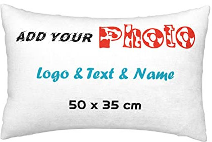 Personalised Pillowcase with Photo/Names 50x35cm, Custom Small Rectangular Throw Pillow Case Covers for Boys Girls Kids Women Men, Customisable Pillowcase Gifts for Wedding Birthday