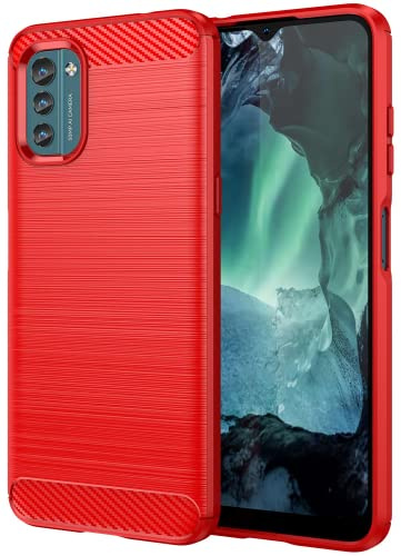 Folmecket Nokia G21/G11 Case, Carbon Fiber Scratch Resistant,Shock Absorption Soft TPU Rubber Protective Cell Phone Cover for Nokia G21/G11 6.5 Red