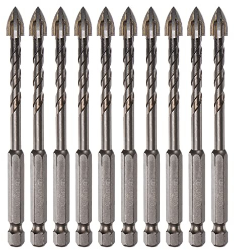 sourcing map 10pcs Titanium Coated Masonry Drill Bit, 7mm Concrete Drill Bits Ceramic Tile Drill Bit with 1/4 Hex Shank for Ceramic Tile Marble Mirror Glass Concrete Brick Plastic Wood