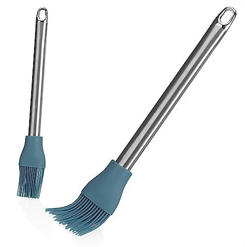com-four® 2x pennelli da forno in silicone - pennello per glassa per la cucina - aiuto per la cottura e la cottura per glassare e spennellare (2 pennelli da pasticceria blu)