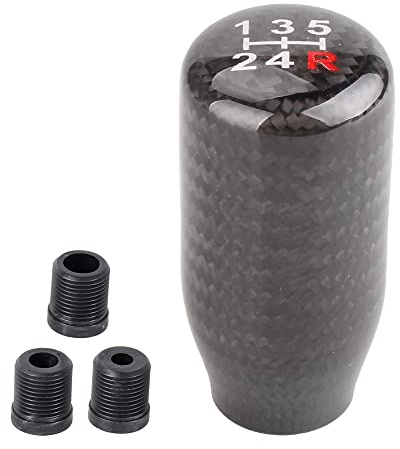 muge racing Carbon Fiber Shift Knob for Automatic and Manual Vehicles, Carbon Fiber Gear Shift Knob, 5 Speed Black