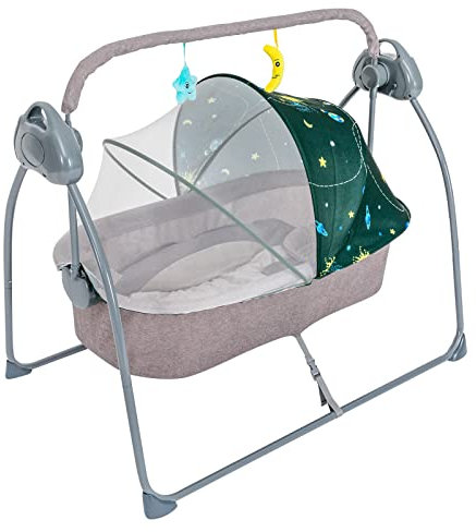 Baby Wiege Swing Baby Schaukel Babywiege-Schaukel, mit Fernsteuerter Baby-Musik-Schlafkorb für 0-18 Monate neue Babys, Moskitonetz+Matte+Kissen+USB-Stromkabel (grün)