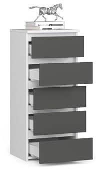 BDW 5-Schubladen-Kommode - Stilvoll, Robust und Vielseitig - Sideboard Buffetschrank - Sideboard Kommode - Kommode - 40x92x35 cm - Weiss/Grau