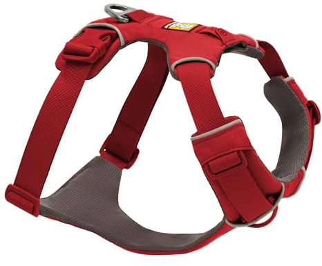 Ruffwear Front Range Hundegeschirr, reflektierendes Y-Geschirr, verstellbares, bequem gepolstertes Alltagsgeschirr für Spaziergänge und Hunderennen, 2 Leinenbefestigungen und V-Ring, Red Canyon M
